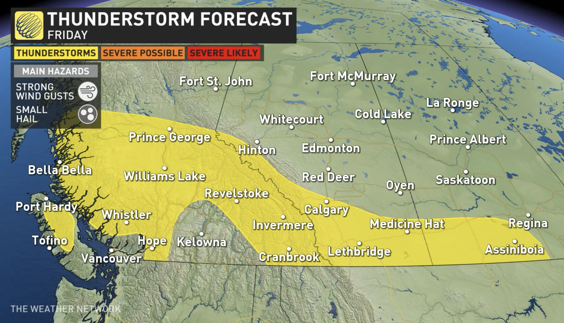 Friday thunderstorm risk for B.C. Prairies, July 27, 2023 update