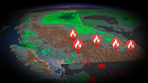 B.C. could see new wildfires ignite on Sunday with a threat of thunderstorms and dry lightning