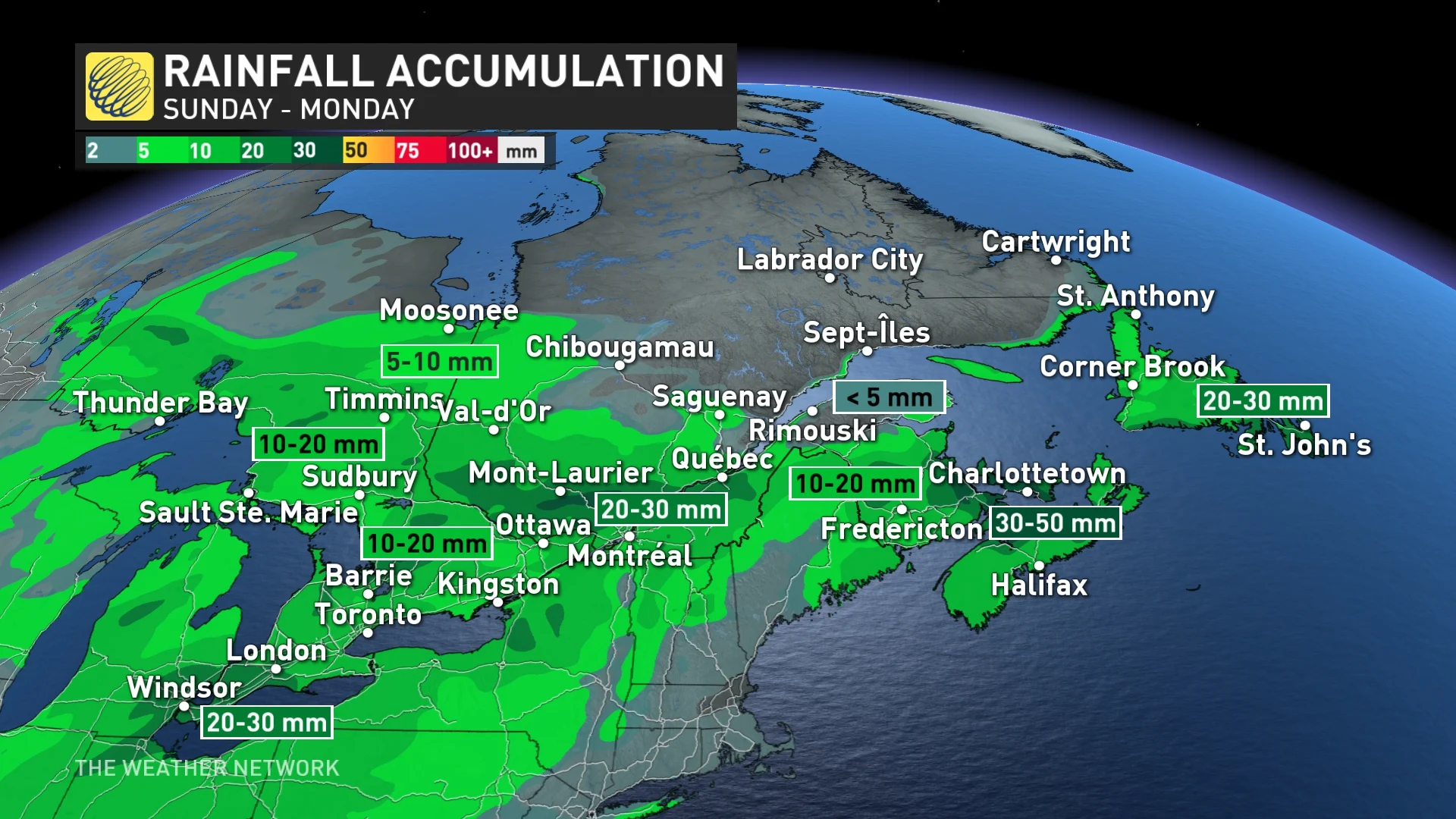 Eastern Canada rainfall through Monday_Nov. 10