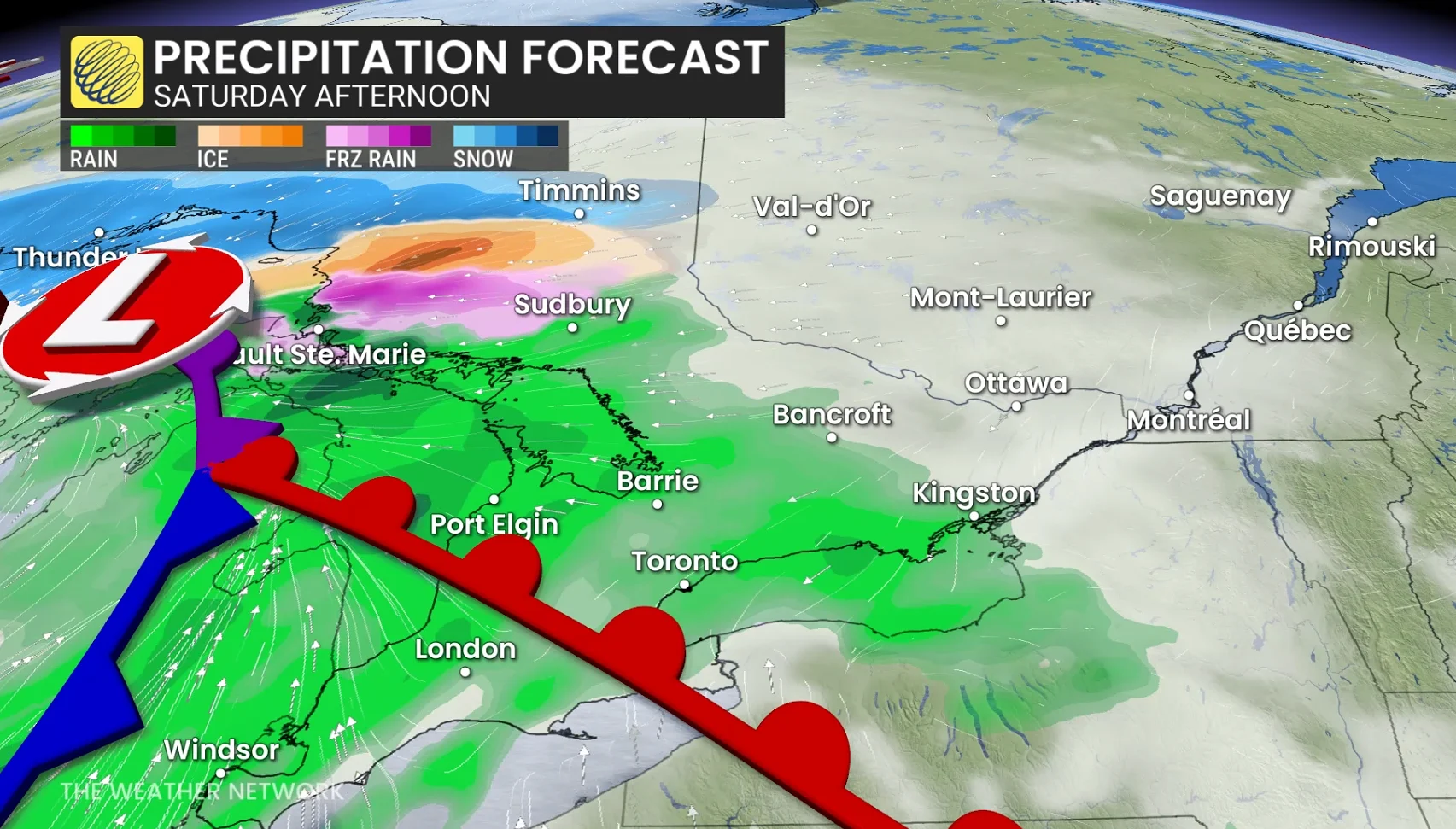 Baron - Ontario Saturday afternoon precipitation - April 2