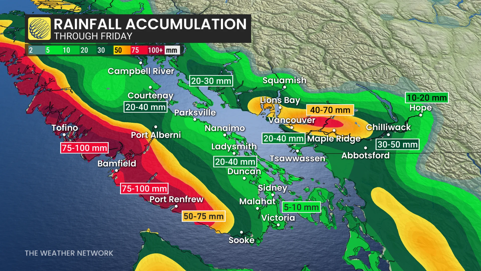 B.C. rainfall accumulation through Friday