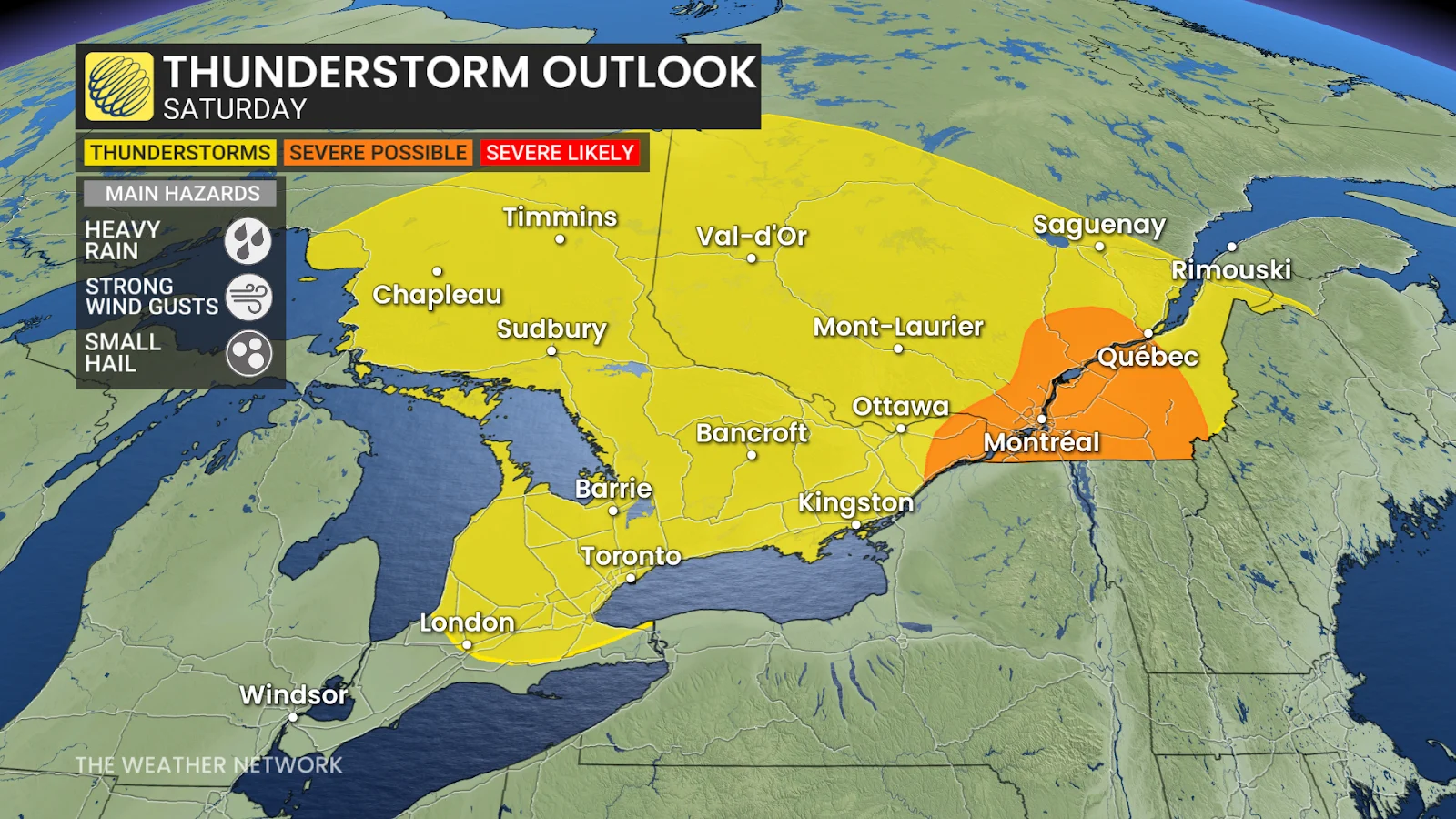 Ontario Quebec Saturday thunderstorm risk - May 16, 2025