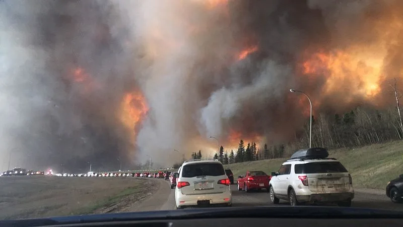 Landscape view of wildfire near Highway 63 in south Fort McMurray