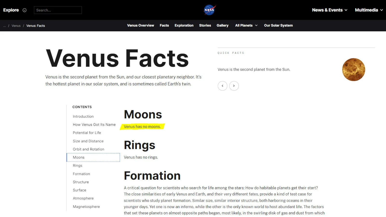Venus - No Moons - NASA