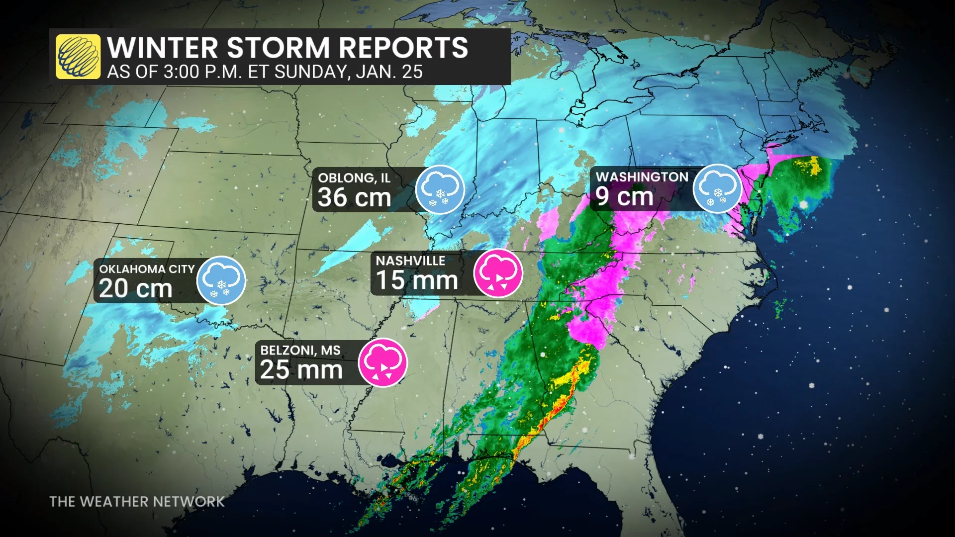 US winter storm reports Sunday