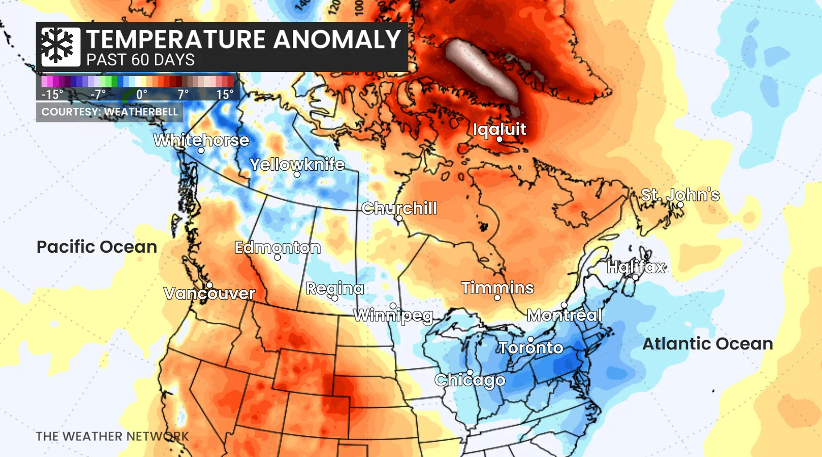 B.C. temperature anomaly past 60 days