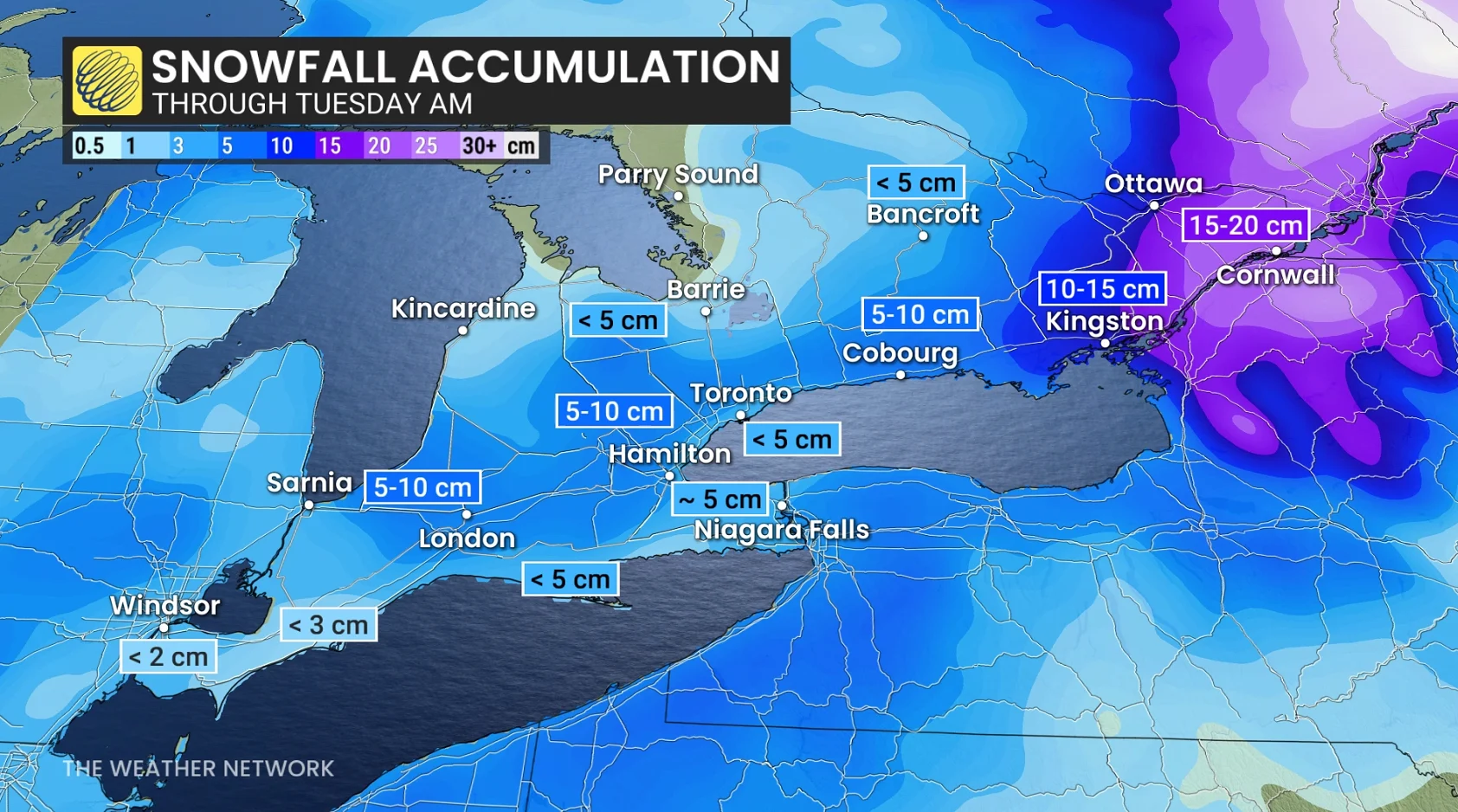 Ontario Snowfall Through Tuesday