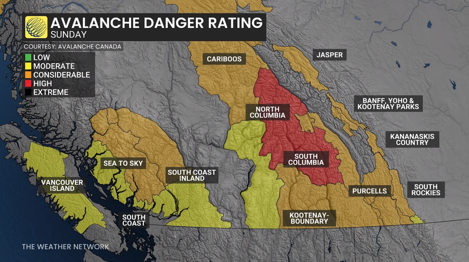 BC Sunday avalanche danger ratings - Feb. 28, 2026