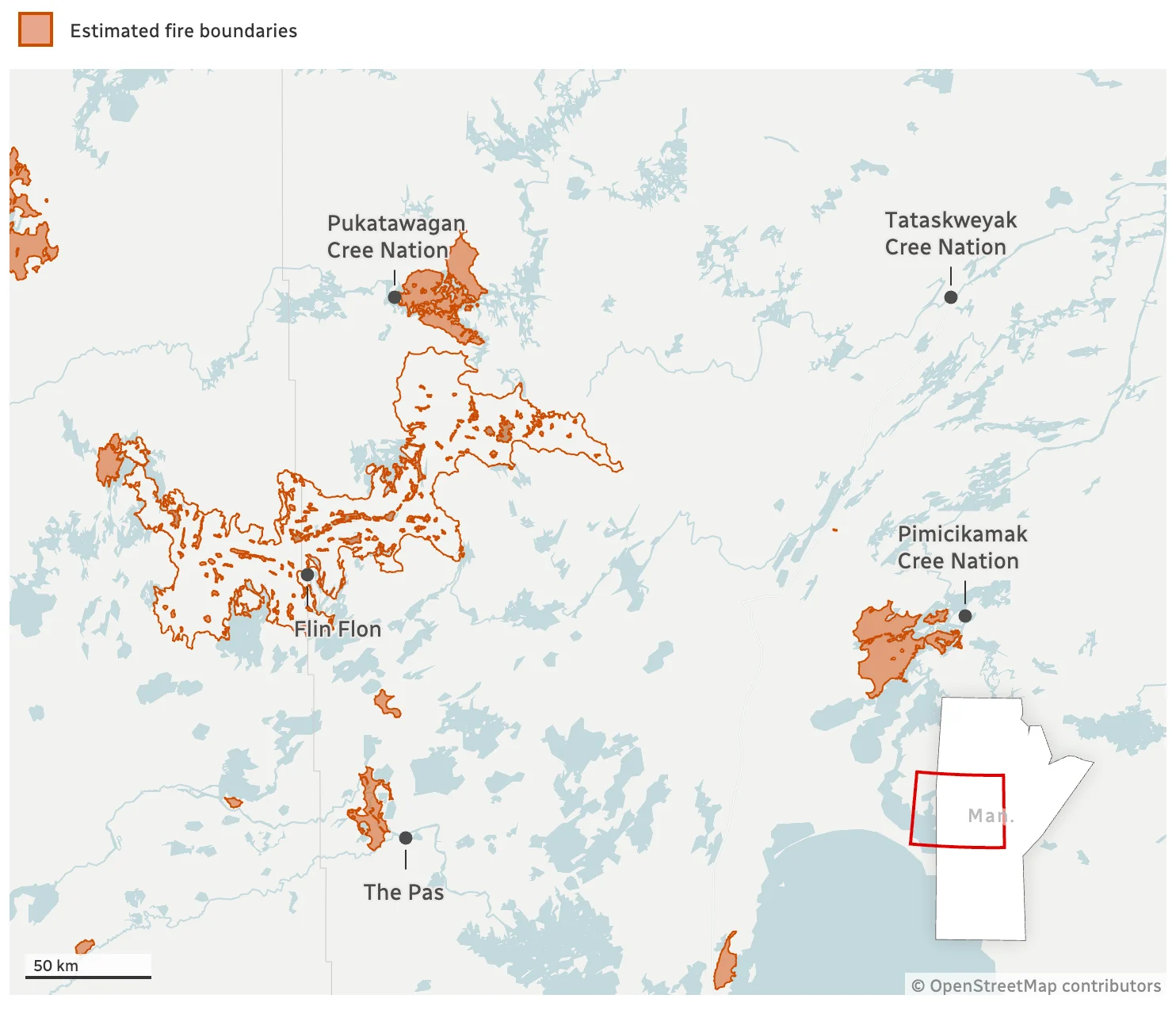 Manitoba, Fire, Wildfire, Boundaries, June 13, 2025. (CBC News/Graeme Bruce)