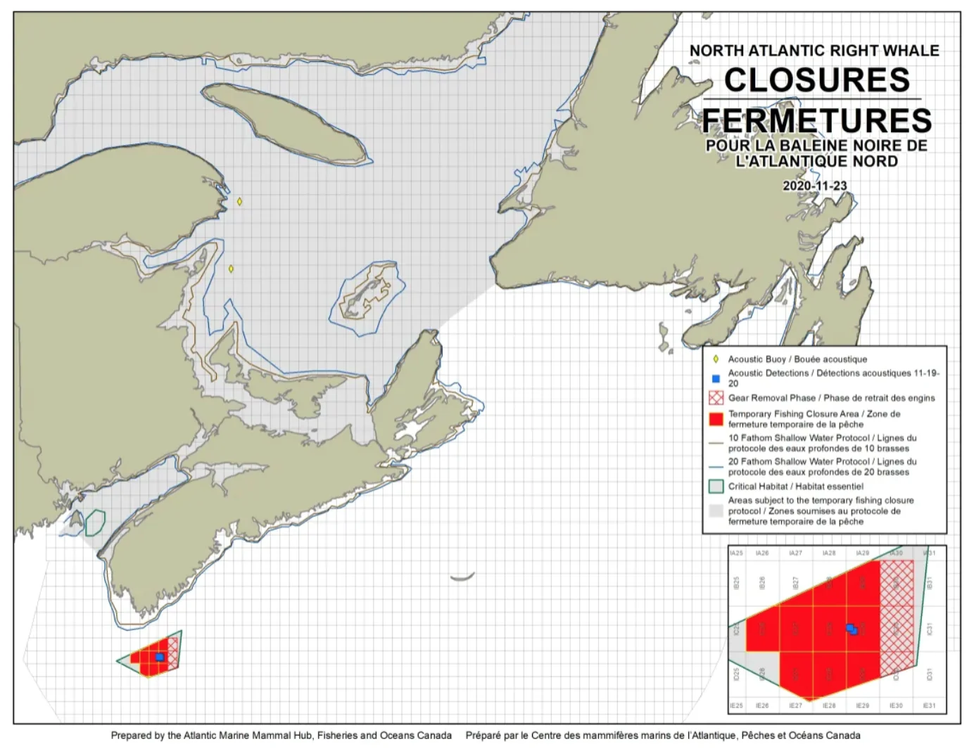 This map from the Department of Fisheries and Oceans shows the temporary fishing closure in the Roseway Basin off Nova Scotia. (DFO)
