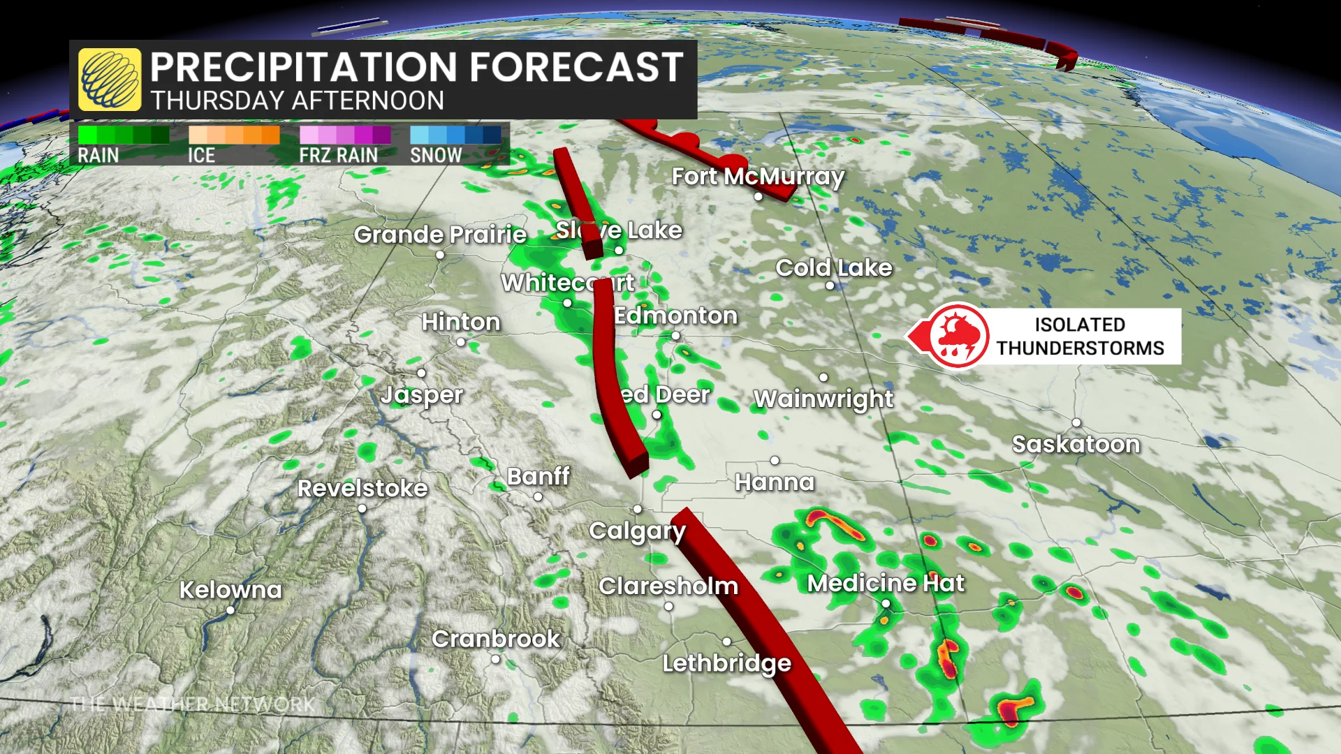 Alberta precipitation timing Thursday afternoon