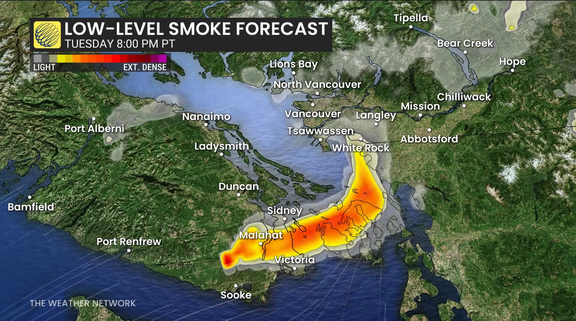 Baron - BC low level smoke forecast Tuesday 8 pm