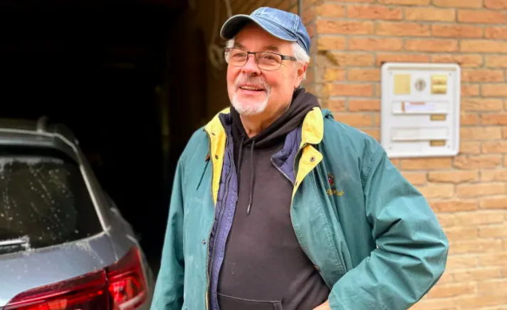 Peter Wild, pictured, and his wife Judit escaped to the third floor of their house in Dernau the night of July 14. (Natalie Carney/CBC)