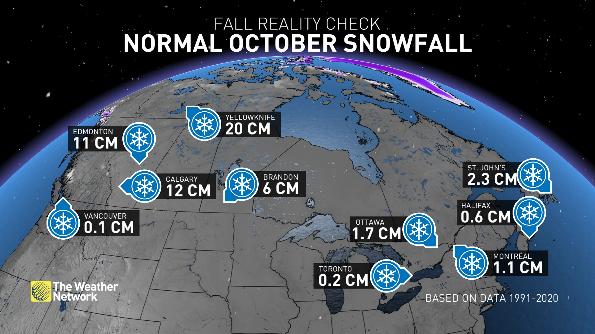 October Snow Averages Across Canada