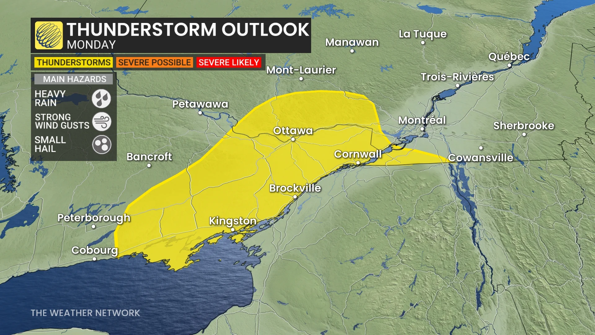 Ontario storm risk map Monday
