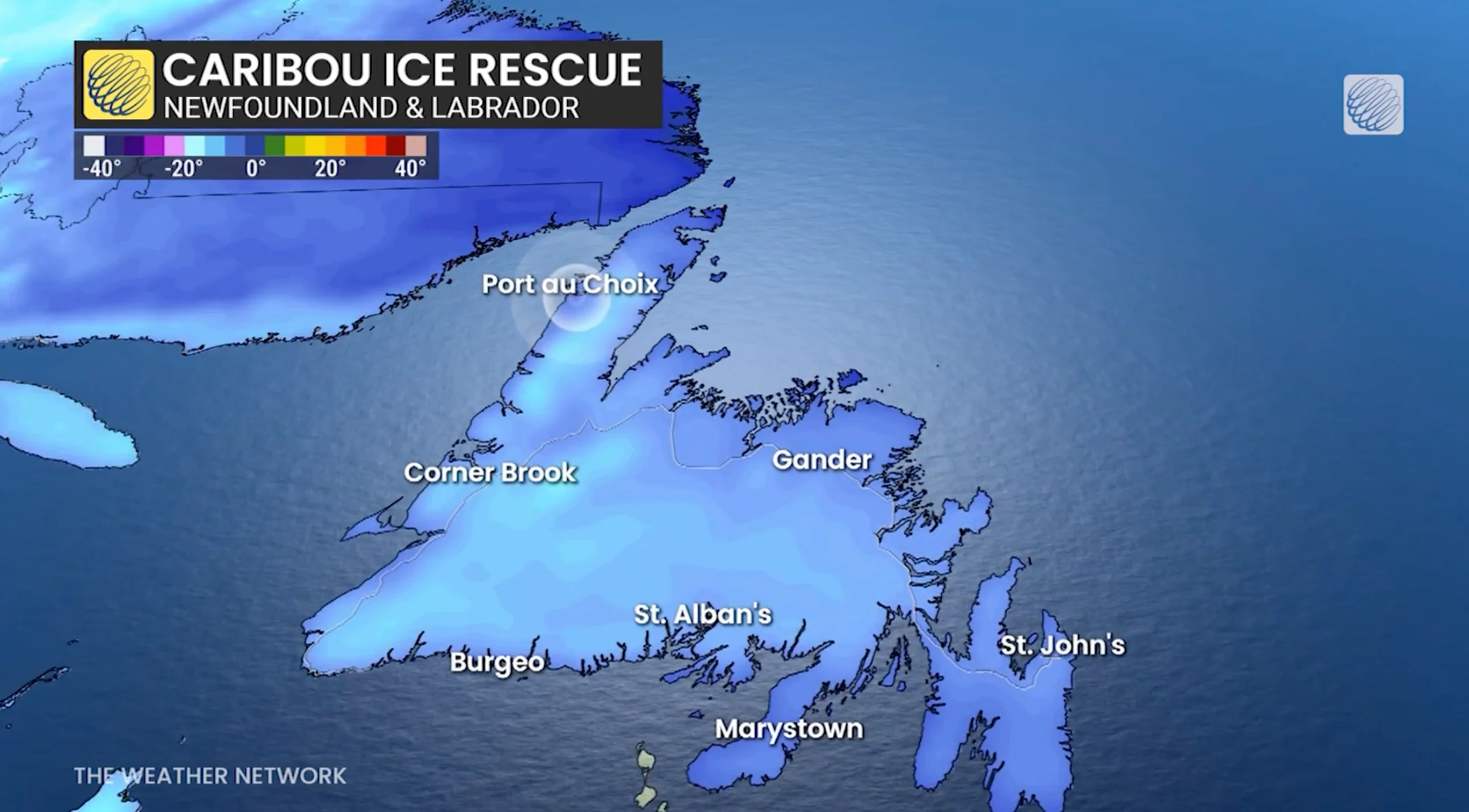 Location of Caribou Ice rescue in Newfoundland