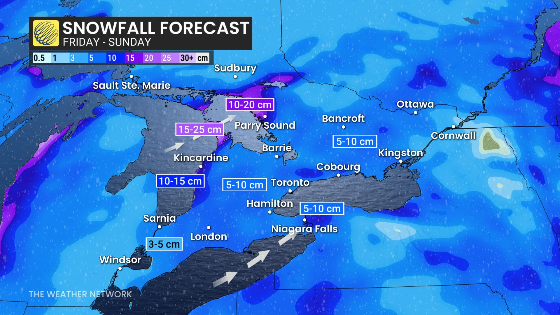 Southern Ontario snow through this weekend
