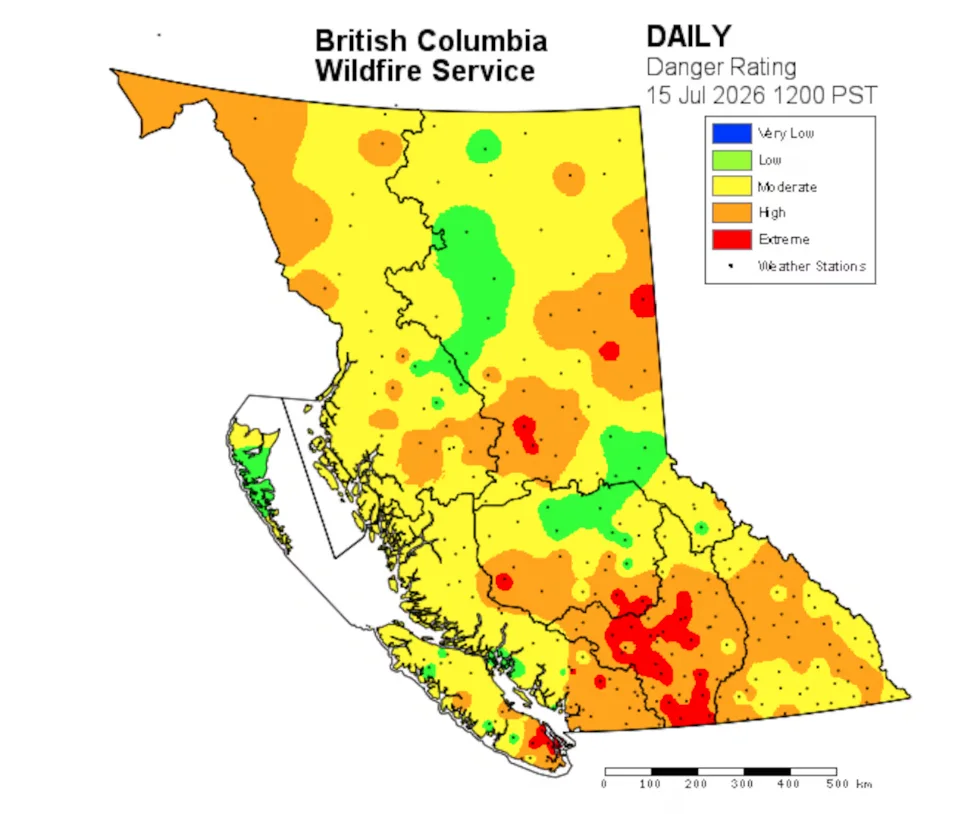 BC fire danger rating - July 15