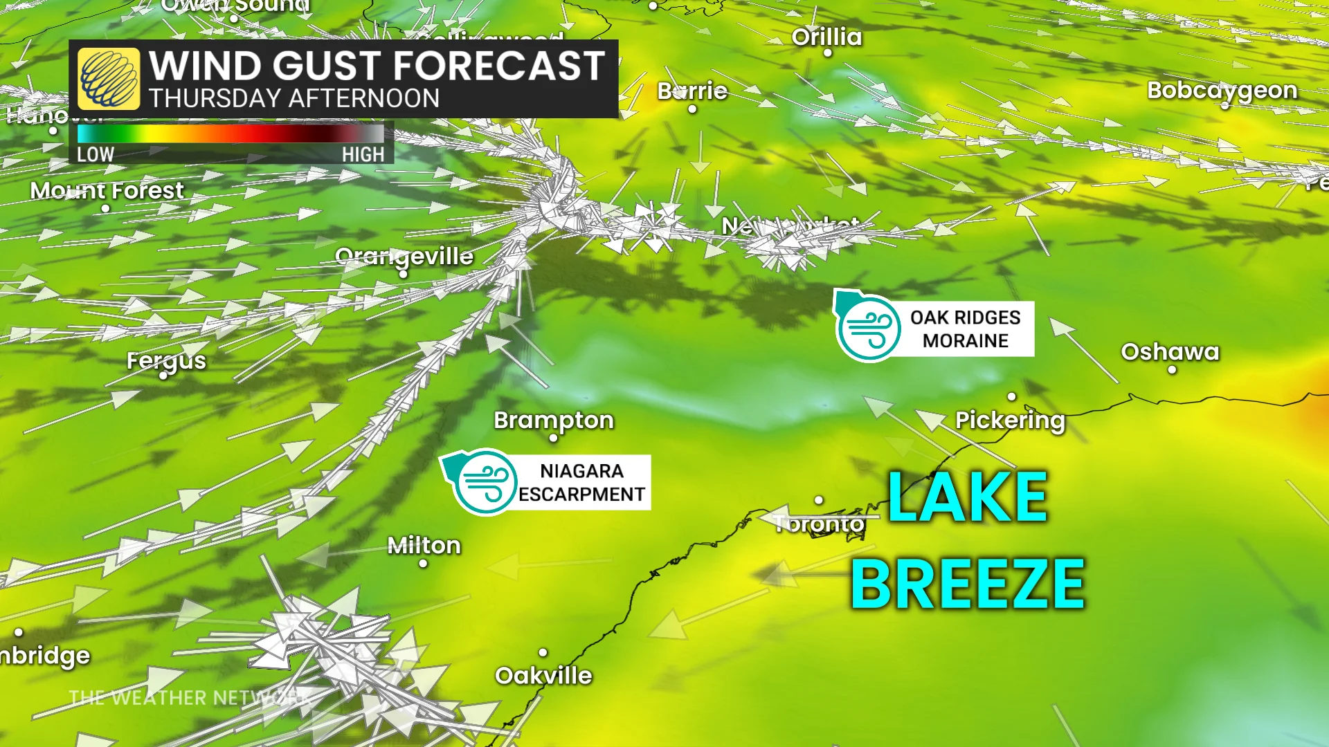 Ontario wind gust forecast Thursday afternoon