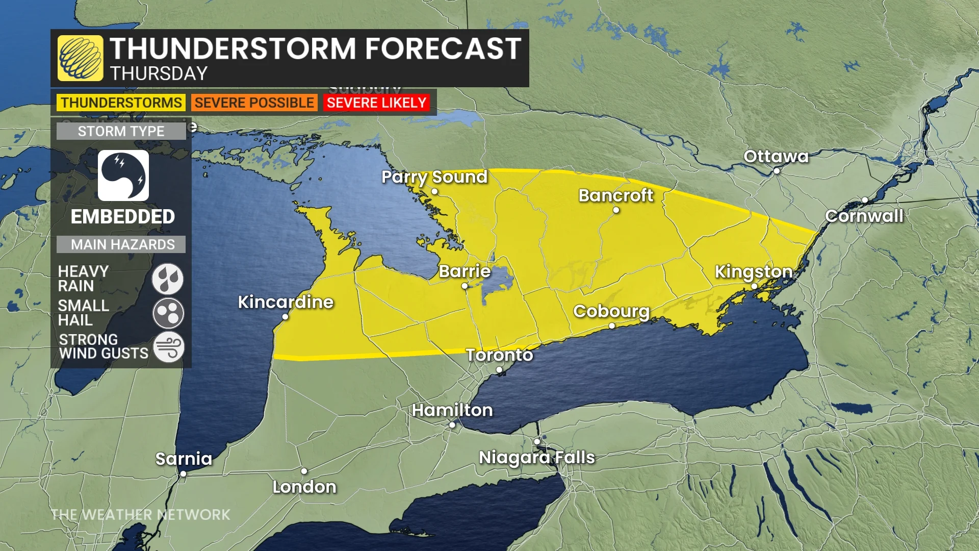 Ontario storm risk map Thursday