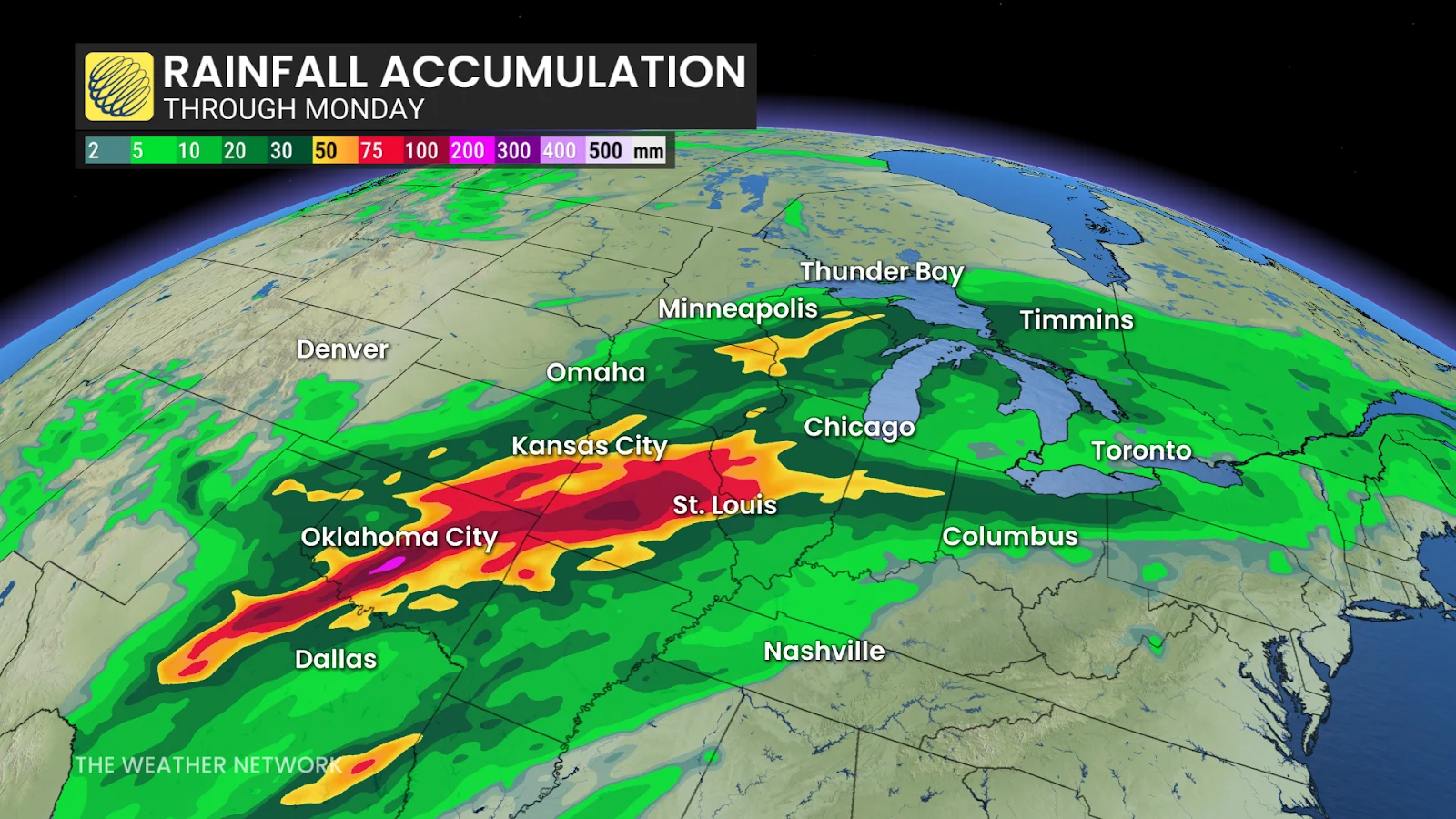 Eastern Canada, US weekend forecast rainfall accumulation - April 18, 2025