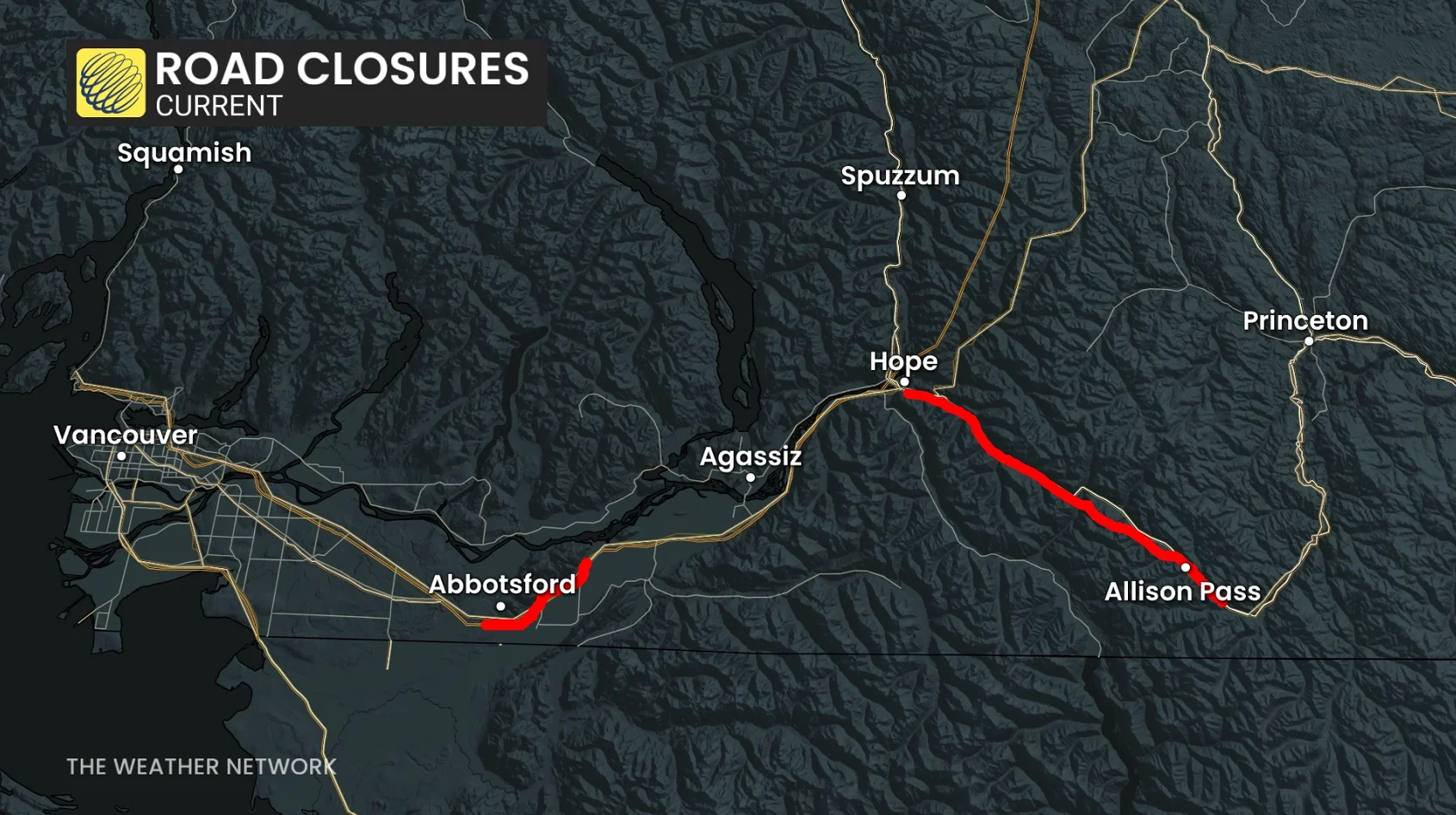 Current B.C. road closures (Dec. 14)