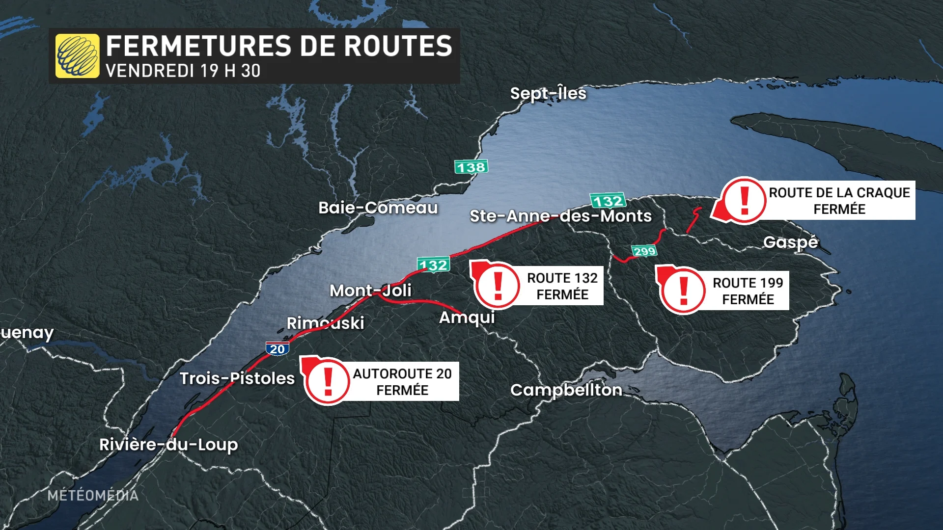 Fermetures routes 19h30