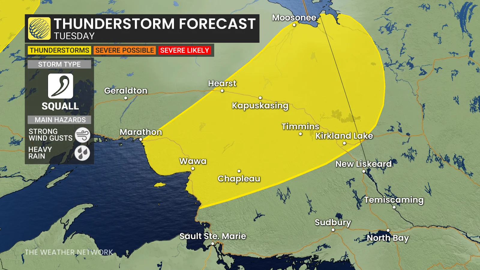 Northeastern Ontario Tuesday thunderstorm risk - June 2, 2025