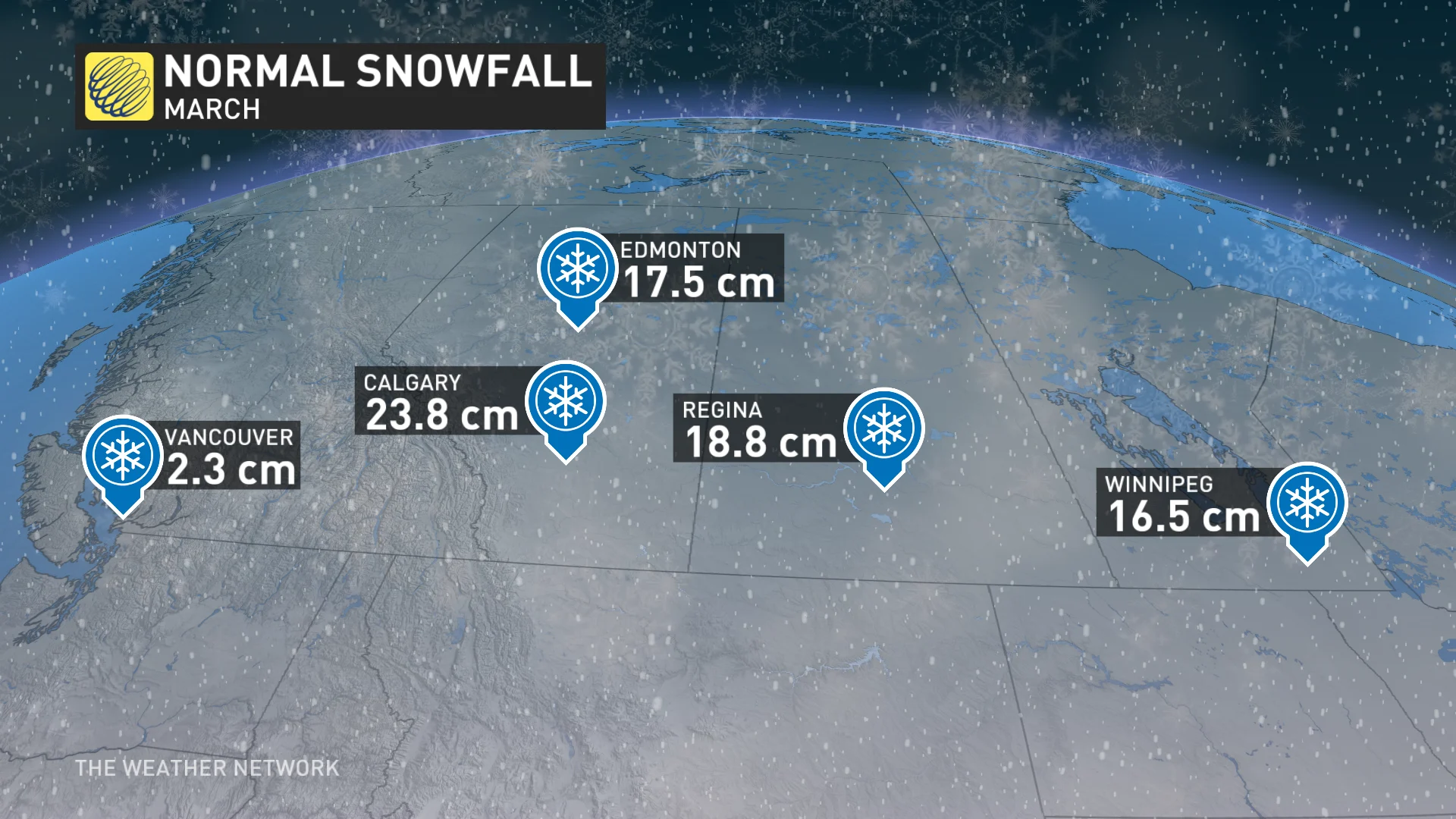 Western Canada normal March snowfall