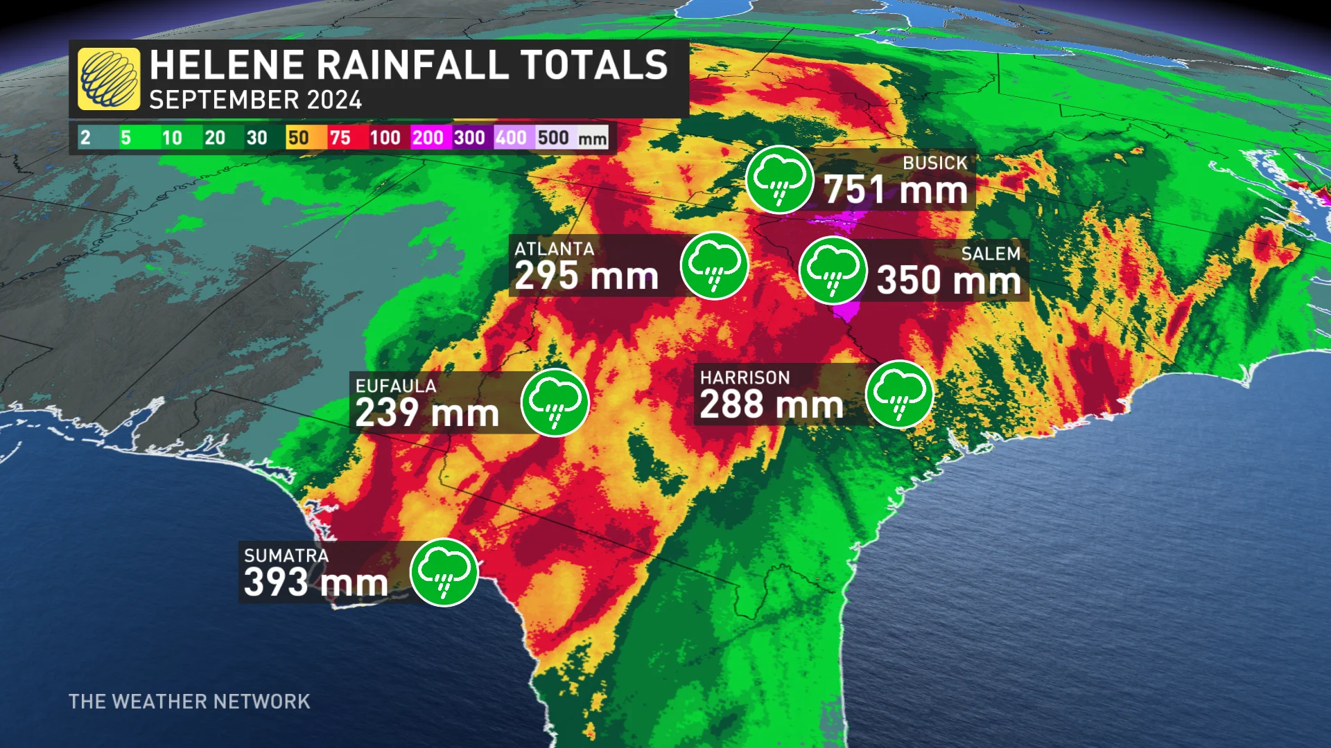 Hurricane Helene rainfall totals September 2024