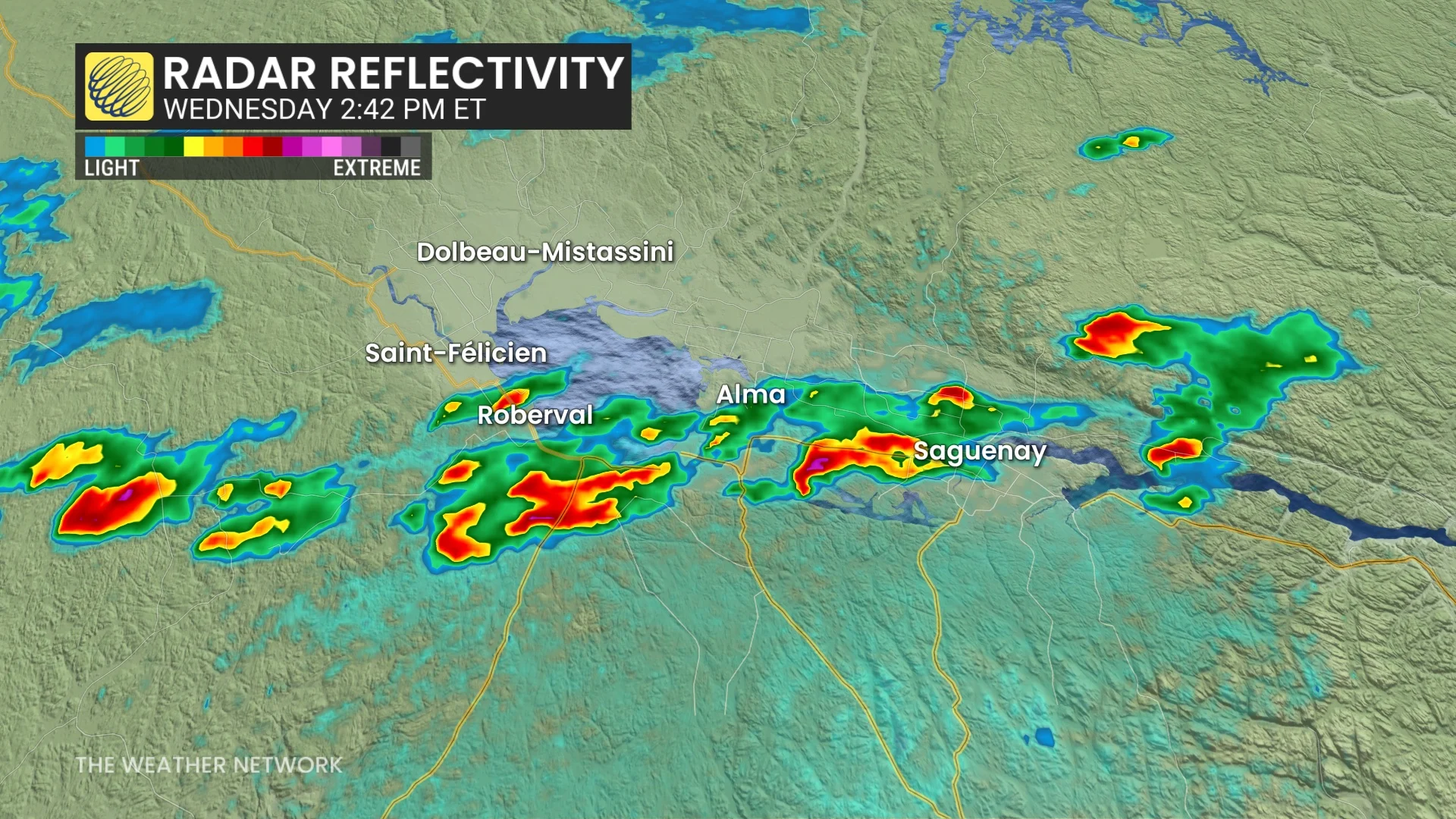 Quebec Wednesday afternoon radar of storms