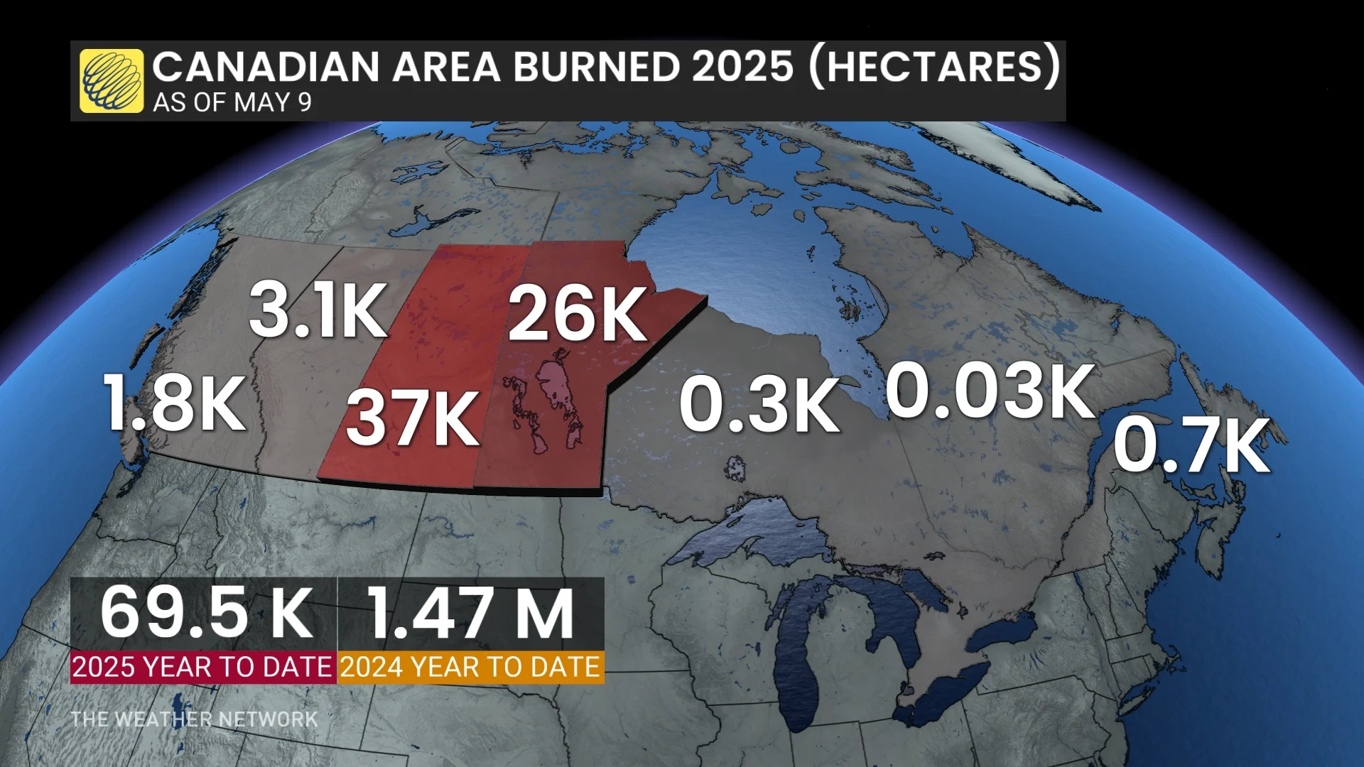 Canadian wildfires/area burned in 2025 (May 10)