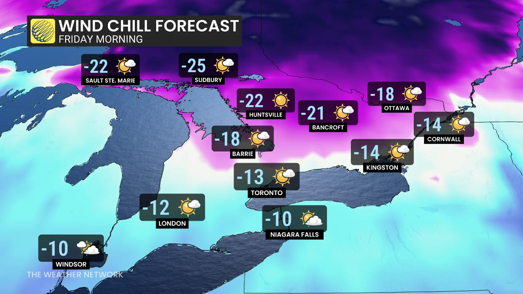 Baron - Friday morning wind chill Ontario - Mar 26