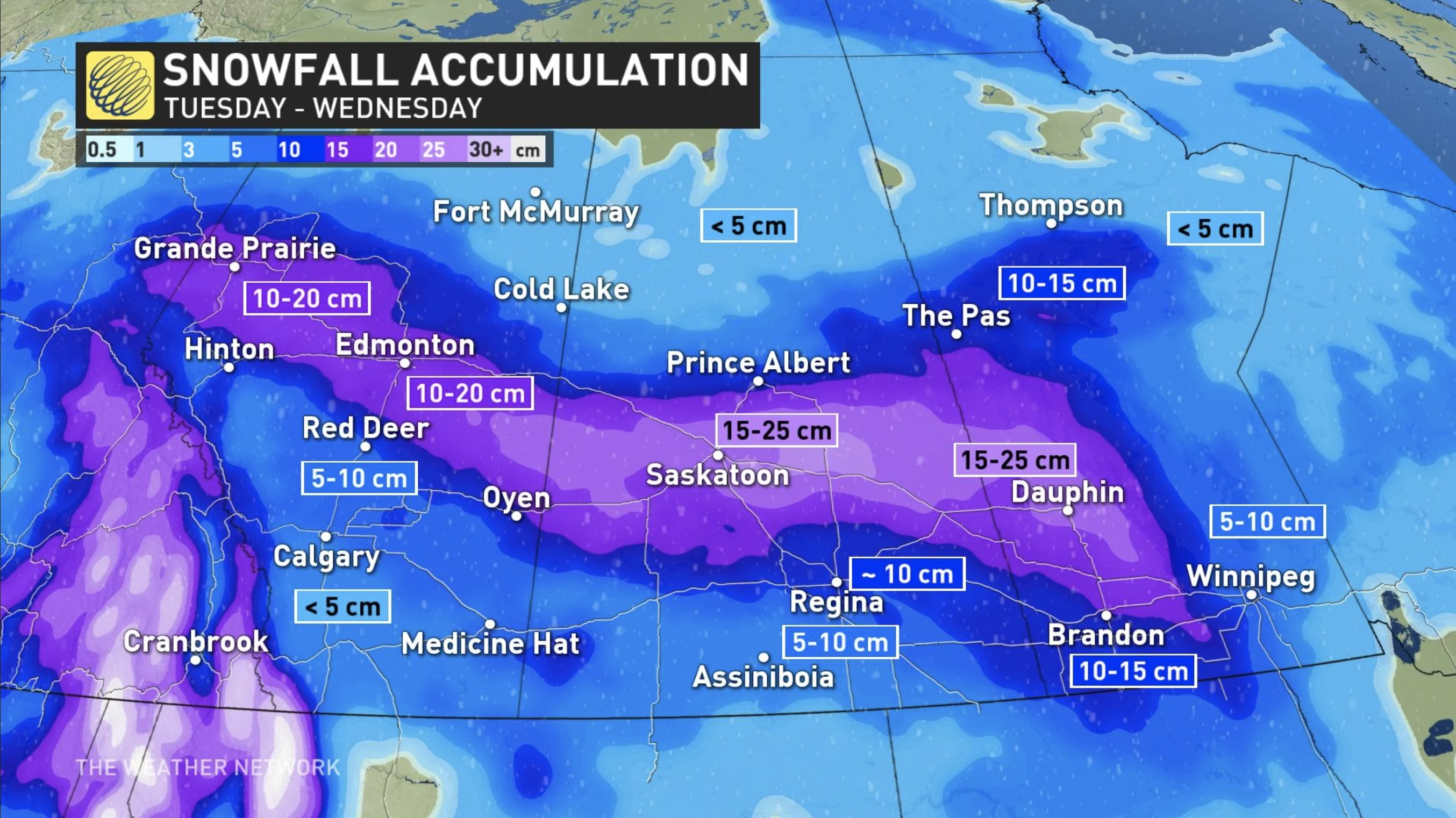 Prairies snowfall forecast - January 8-10, 2024