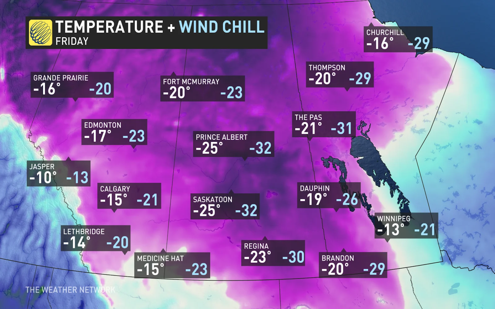 Prairies temperatures Friday