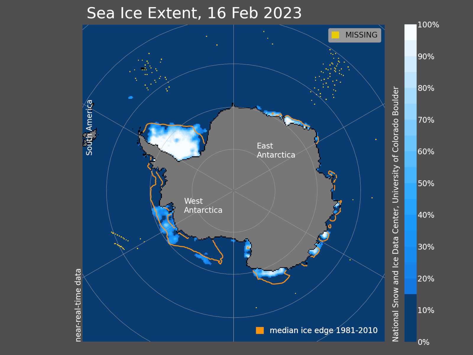 Antarctic sea ice Feb162023 NSIDC