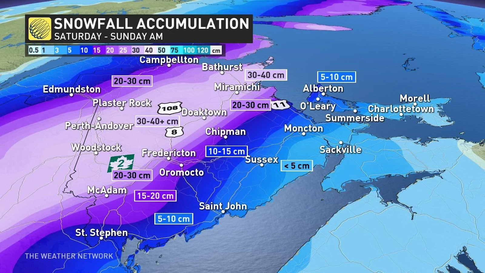 Maritimes snowfall totals