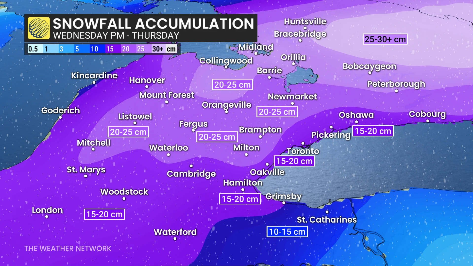 Baron - Ontario snow totals zoom - Feb11