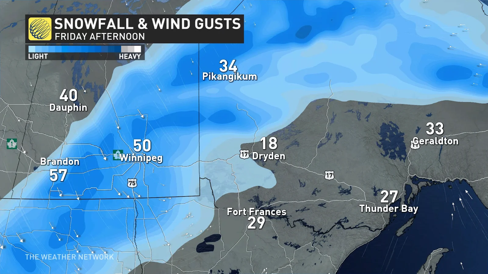 Manitoba snowfall gusts