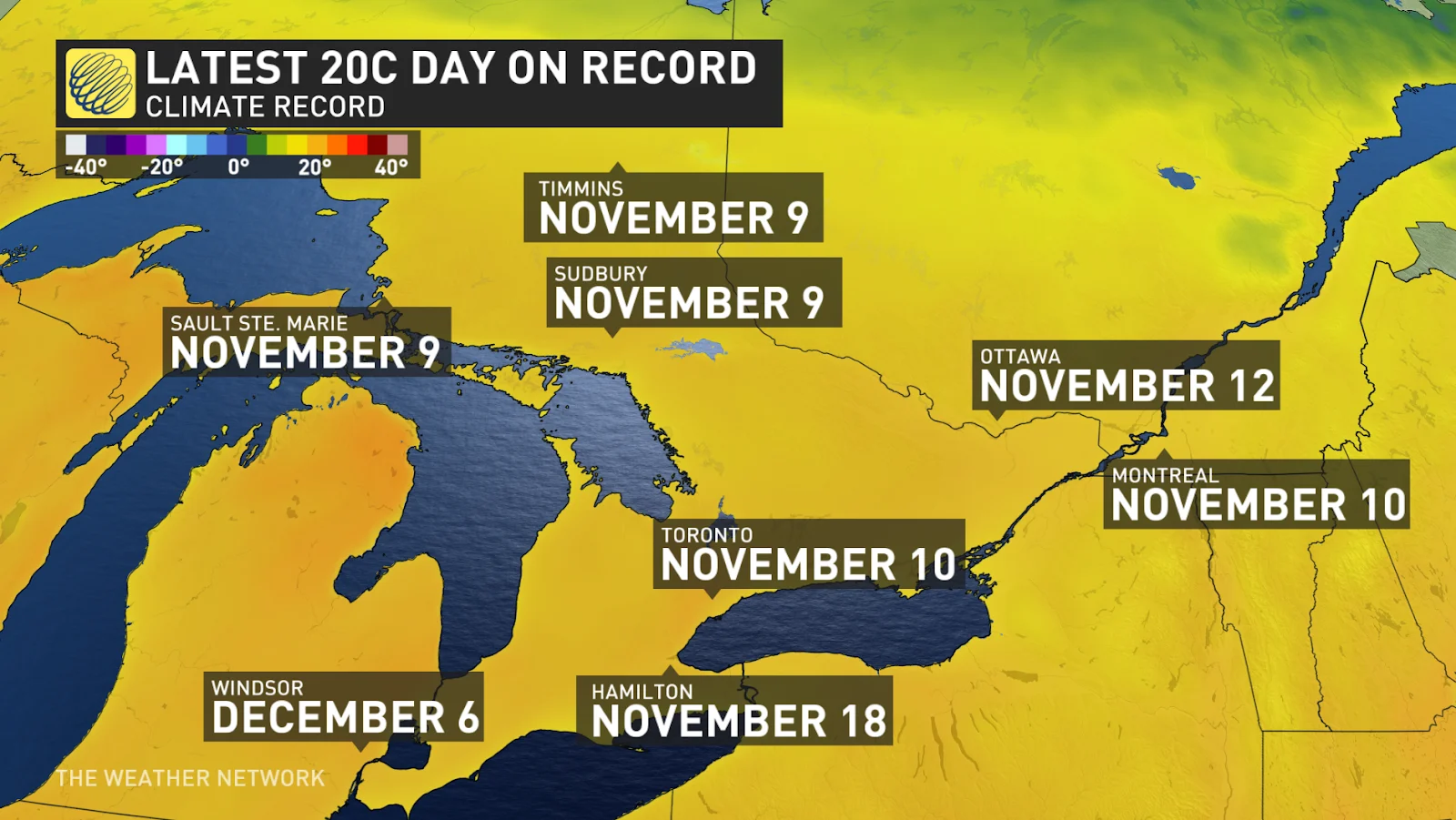 Ontario latest 20C day on record