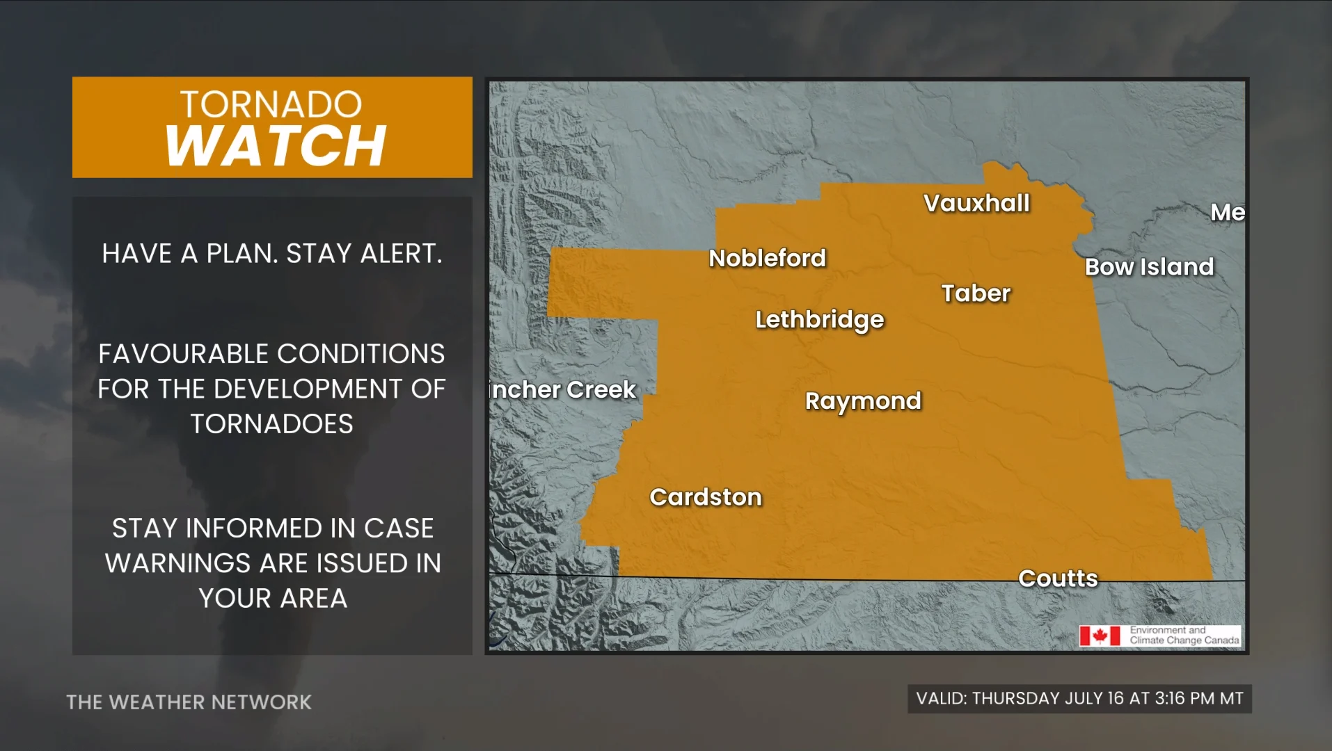 Tornado Watch Alberta July 16 2026