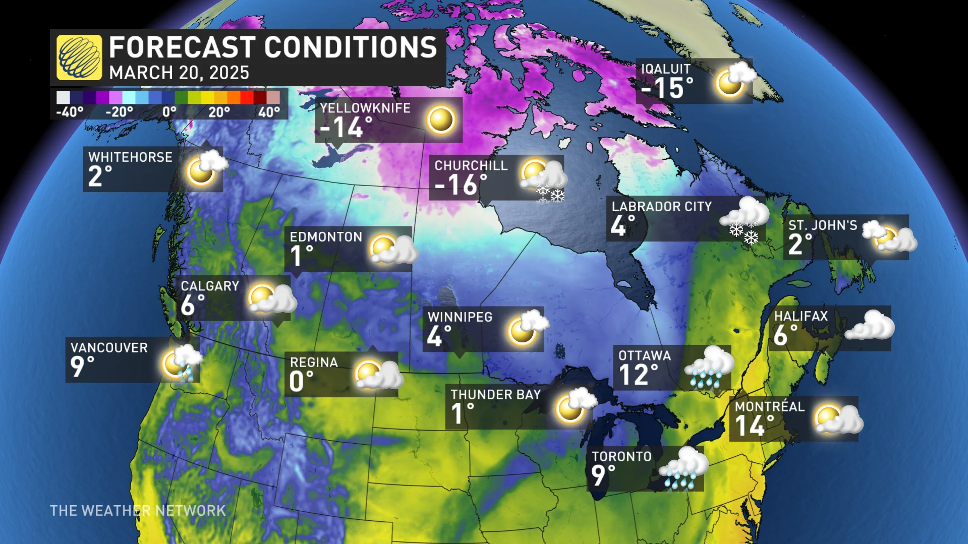 Thursday forecast conditions and icons Canada