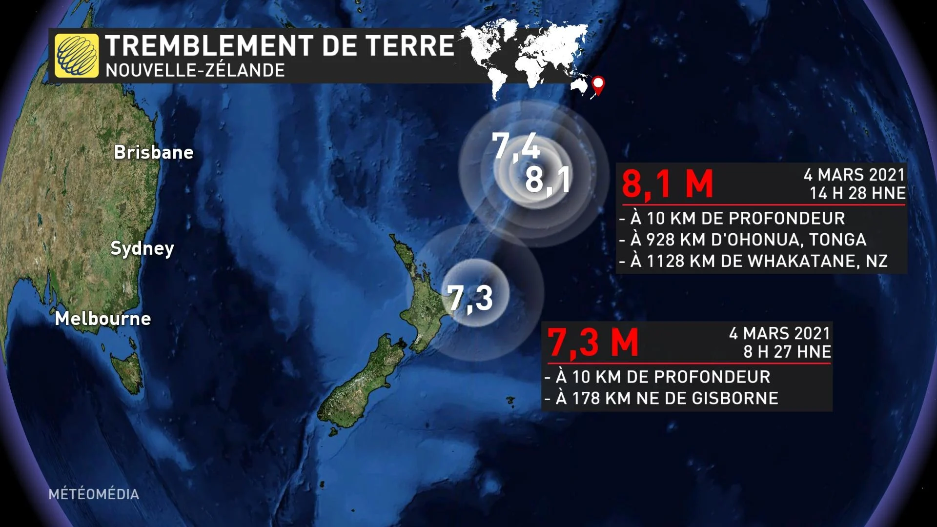 Séisme de magnitude 8,1 et alerte au tsunami en Nouvelle-Zélande