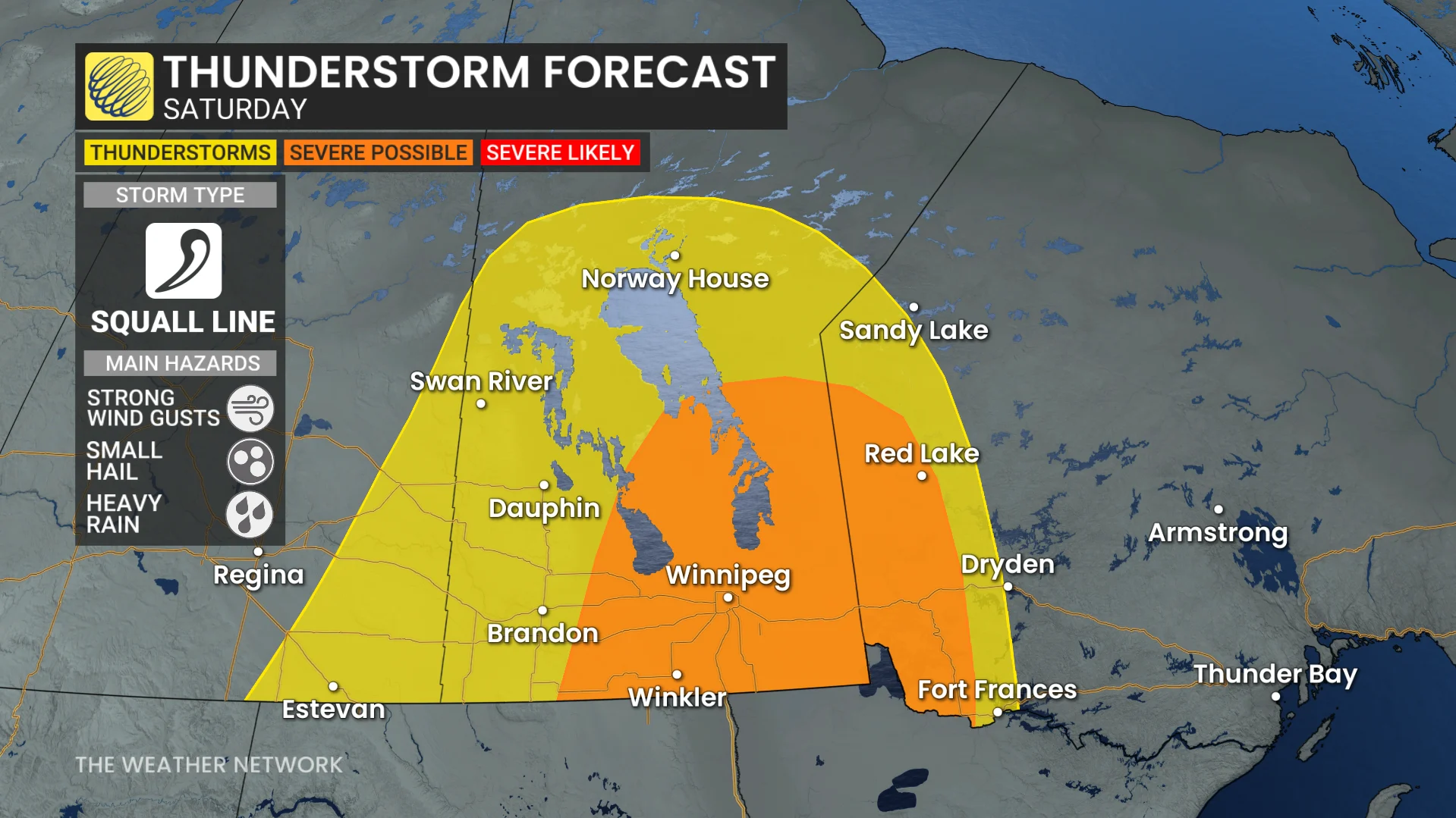 Manitoba storm risk map Saturday