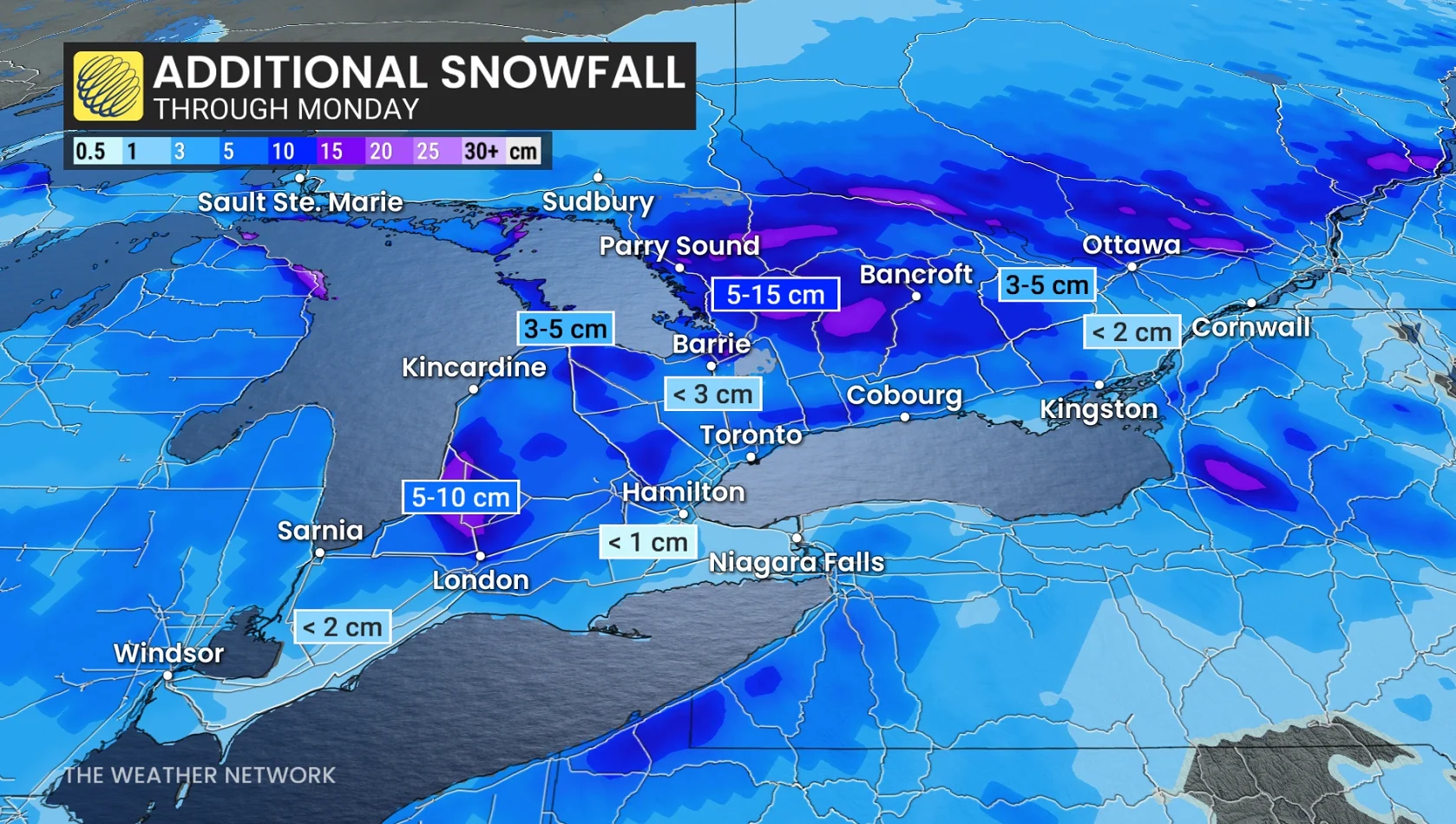 Additional snowfall through Monday Ontario