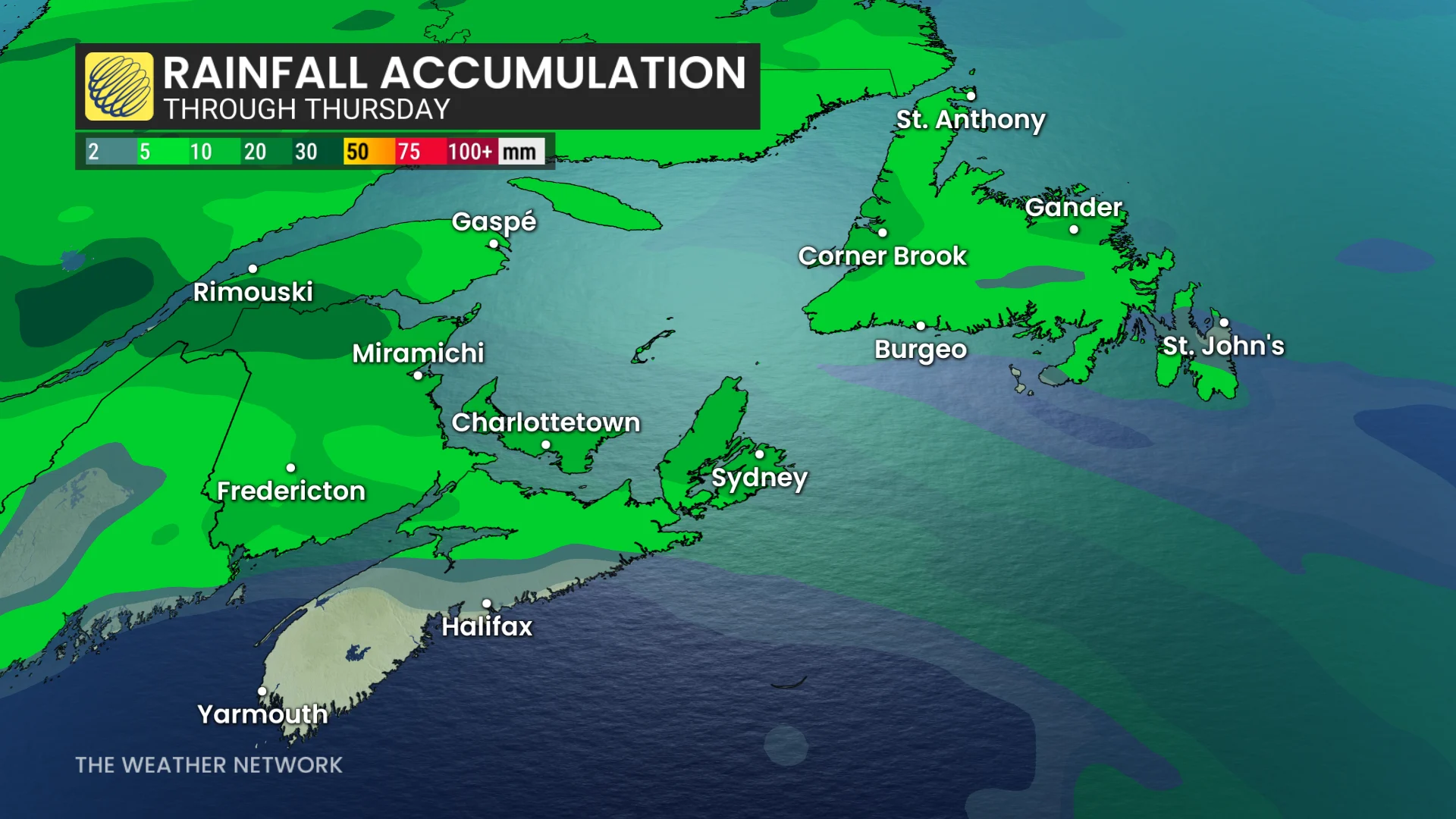 Storm, Rain, Atlantic Canada, Rainfall, May 19, 2026. (The Weather Network)