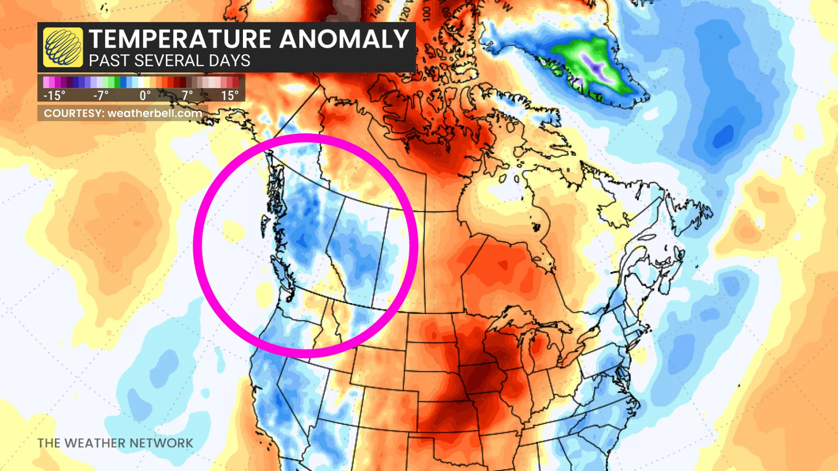 Canada temperature anomaly past several days