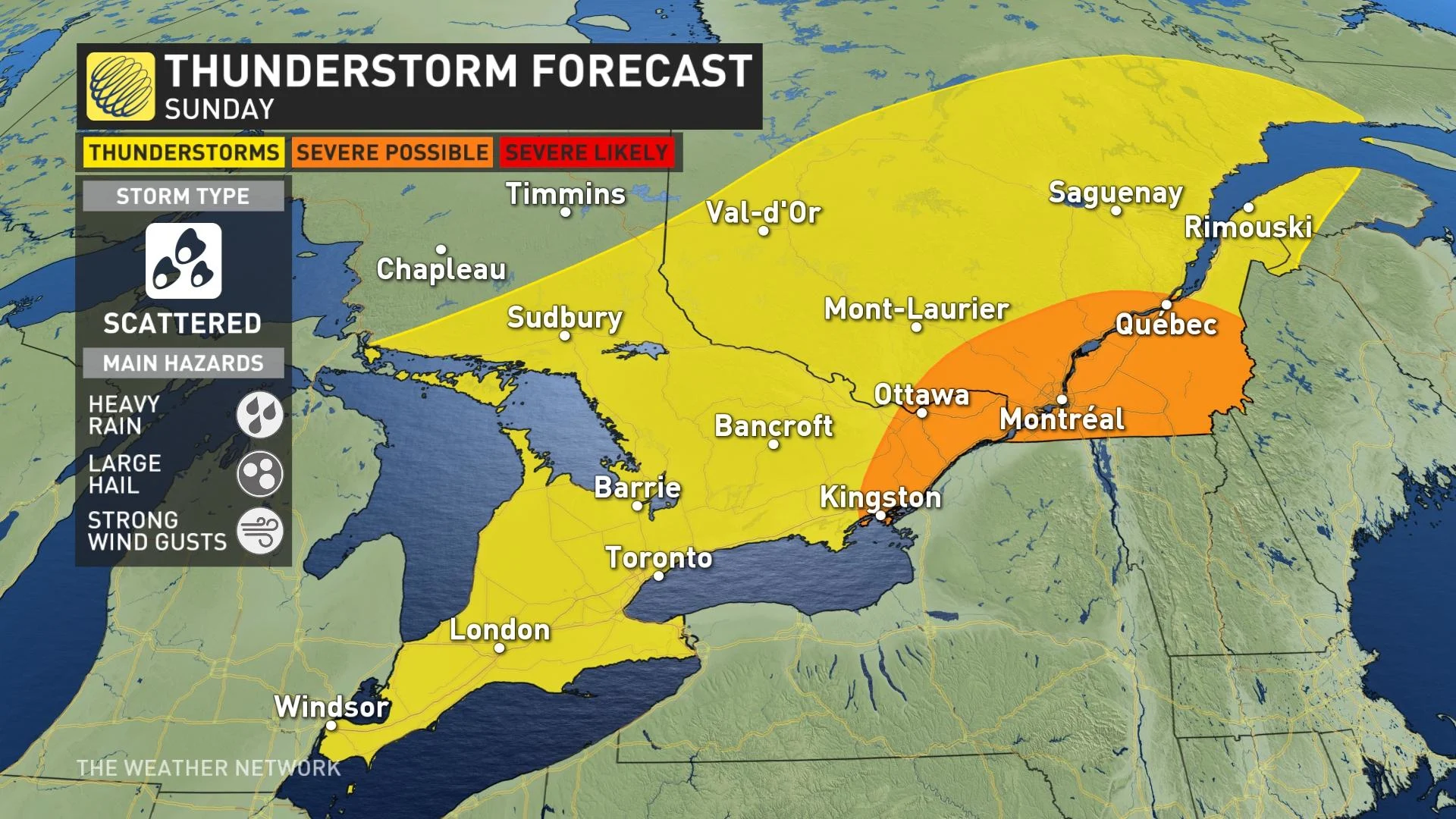 Storms to stretch across Ontario and Quebec Sunday - The Weather Network