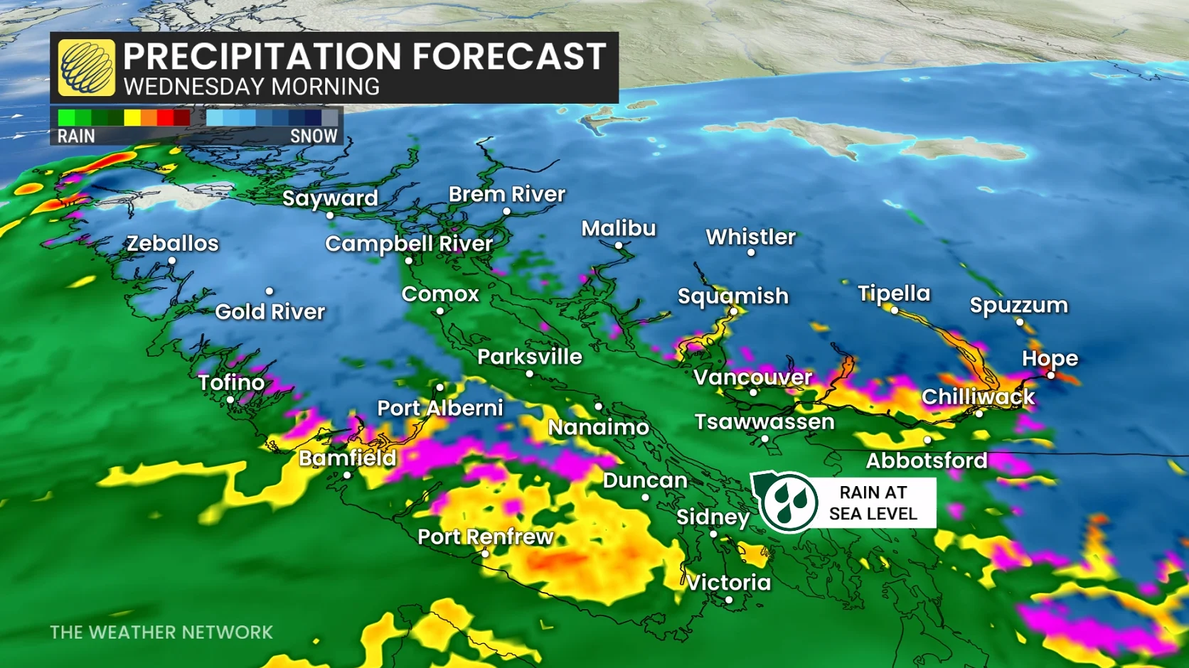 B.C. precipitation Wednesday morning