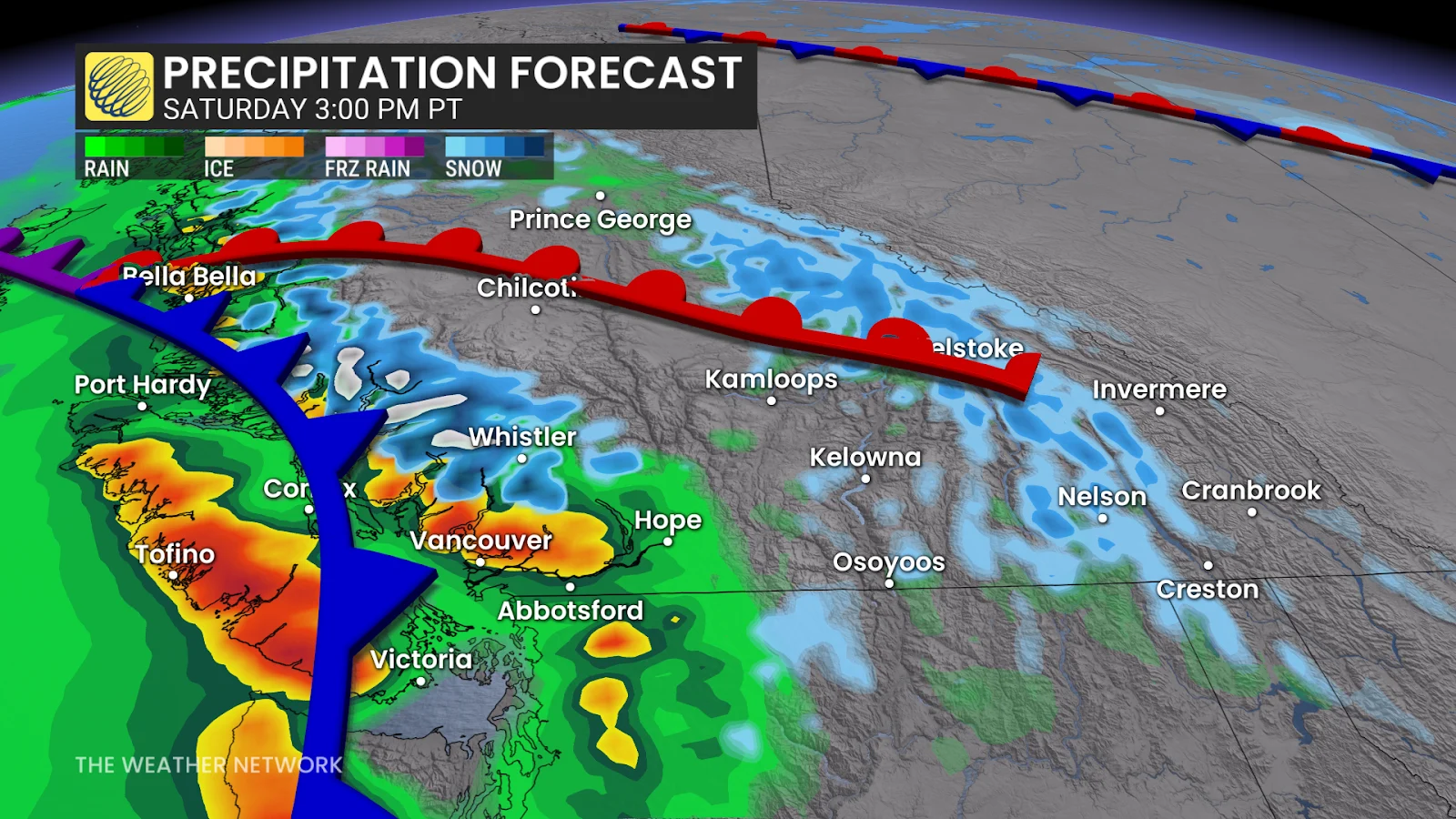 BC Precipitation Saturday afternoon